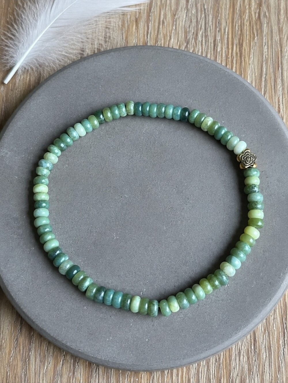 Green Jade Beaded Stretch Bracelet | Handmade